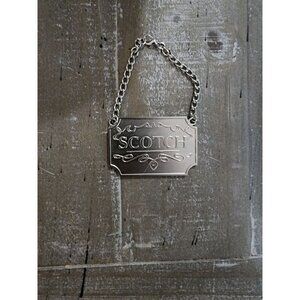 Scotch Silver Toned  Liquor Decanter Label Tag For Scotch With Ornate Chain